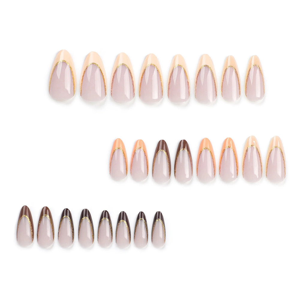 Caliente Golden Nude  Faux Ongles French Marron & Or