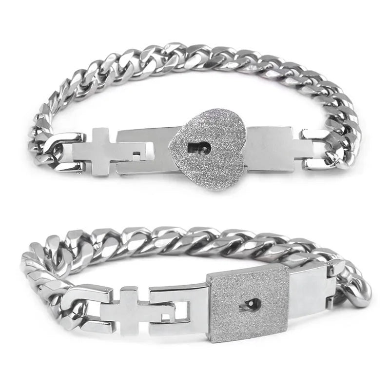 Bijoux Couple Cadenas Cœur & Clé – Bracelets et Colliers en Acier Inoxydable | Cadeau Saint-Valentin