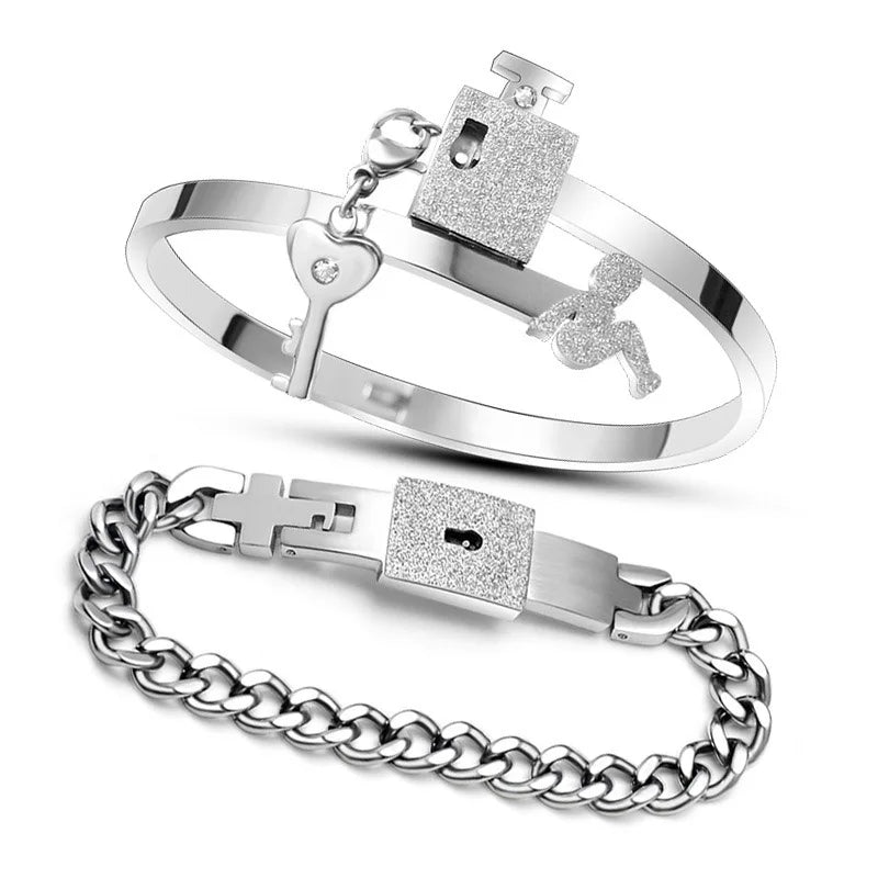 Bijoux Couple Cadenas Cœur & Clé – Bracelets et Colliers en Acier Inoxydable | Cadeau Saint-Valentin