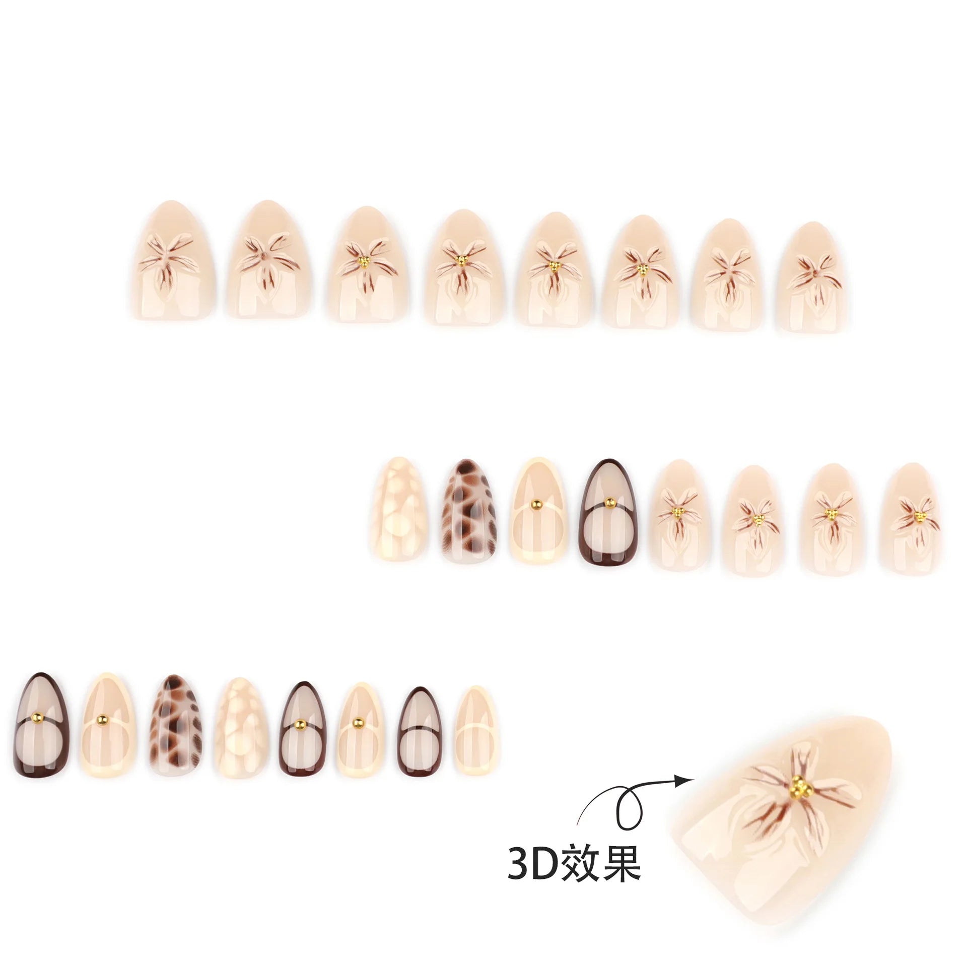 Caliente Soft Flower Faux Ongles Floraux Naturels 3D