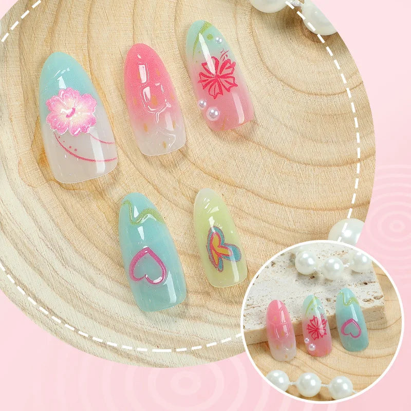 Caliente Pink Blossom Faux Ongles Floraux Élégants