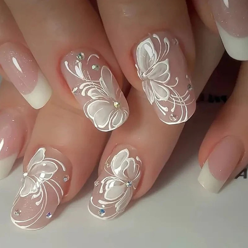 Caliente Pink Blossom Faux Ongles Floraux Élégants