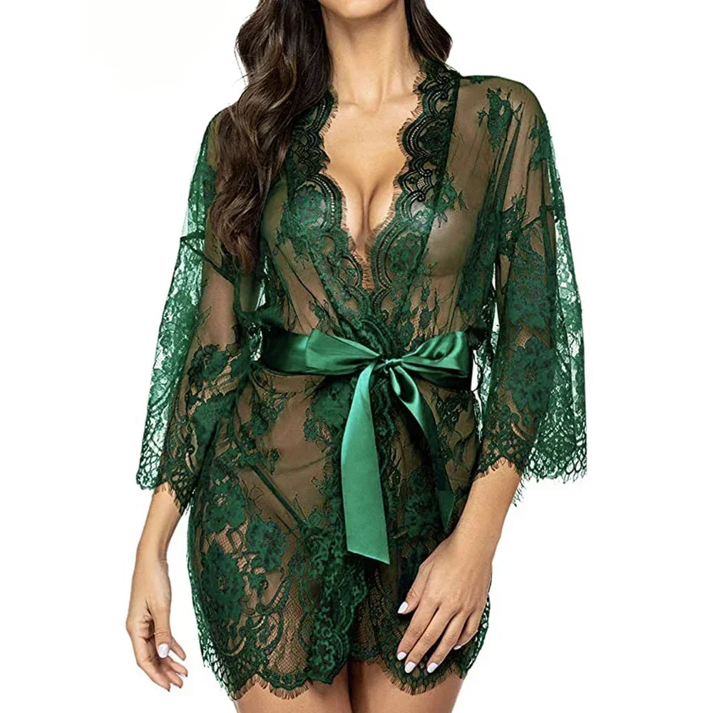 Robe nuisette sexy en dentelle avec string assorti – lingerie transparente de nuit