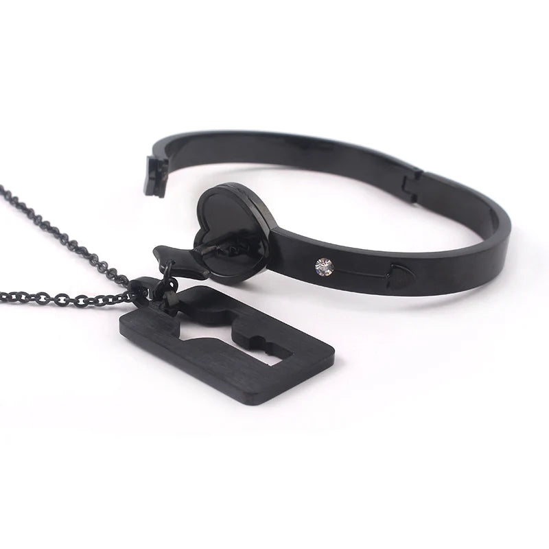 Bijoux Couple Cadenas Cœur & Clé – Bracelets et Colliers en Acier Inoxydable | Cadeau Saint-Valentin