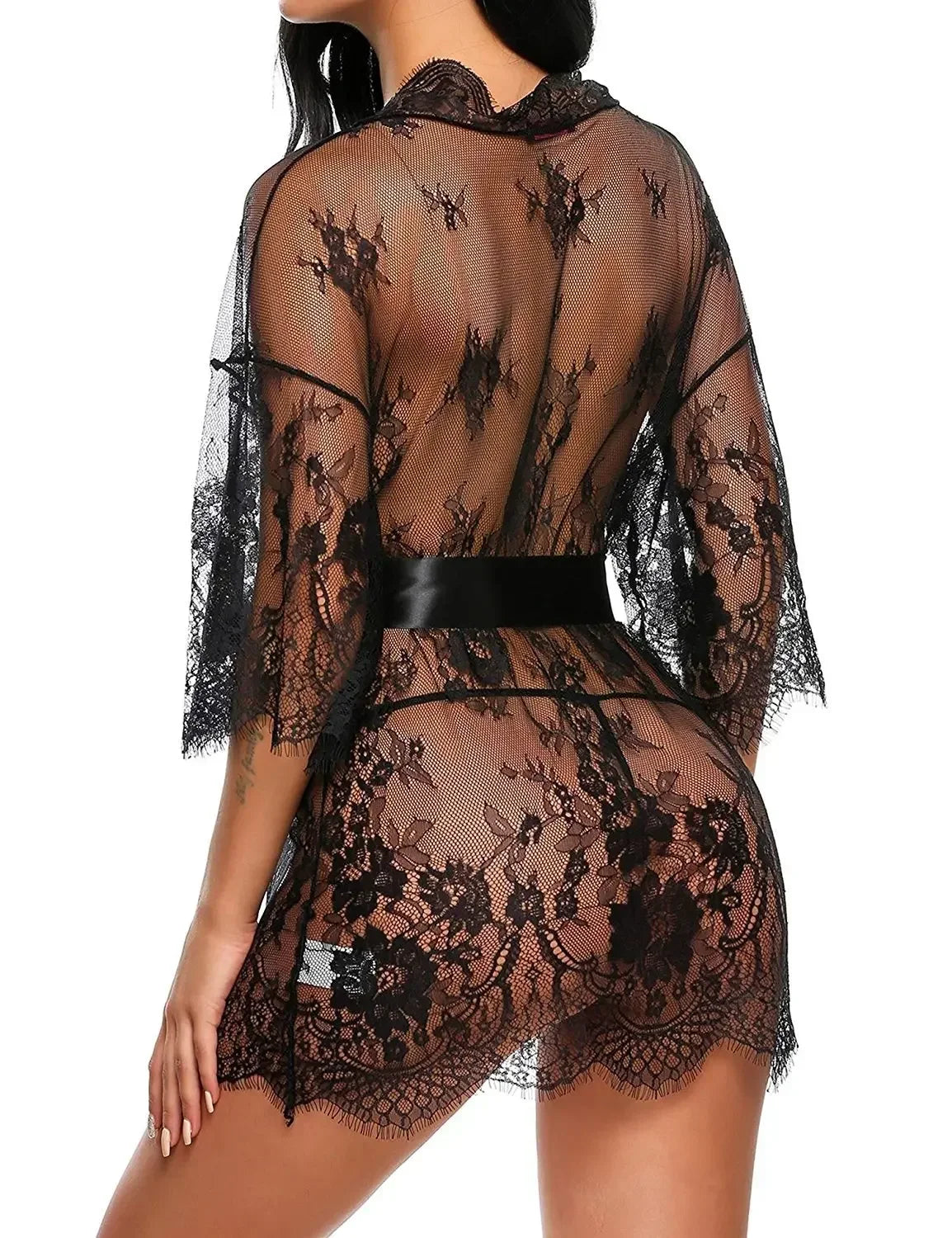 Nuisette Sexy en Dentelle Transparente à Volants – Robe de Nuit Femme