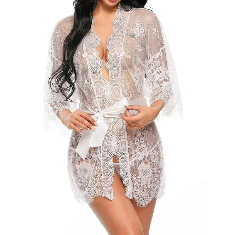 Nuisette Sexy en Dentelle Transparente à Volants – Robe de Nuit Femme